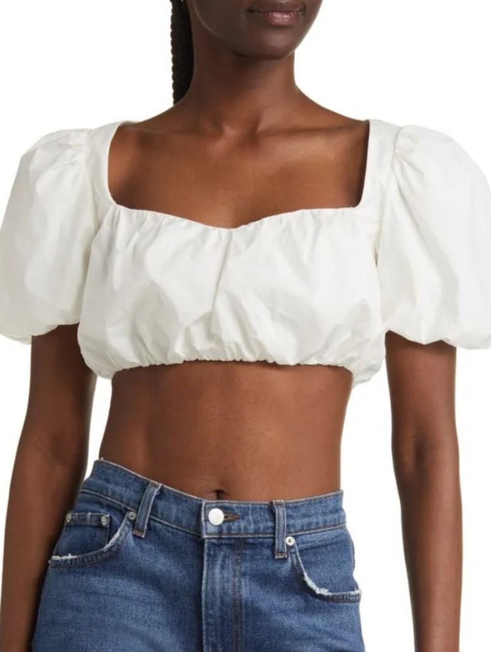 & Other Stories White Square-Neck Puff Sleeve Crop Top